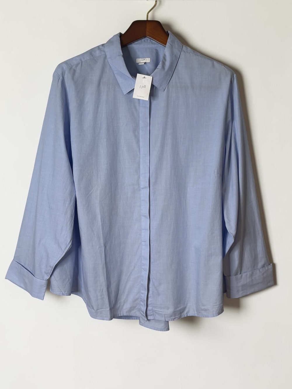 NWT J Jill NWT Pale Blue White Hidden Button Down Shirt 4X Cotton